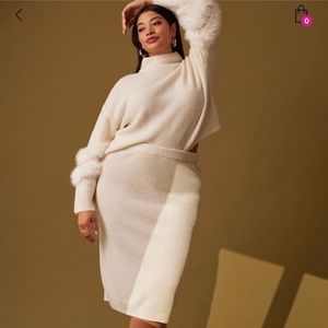 NWT Eloquii Cropped Funnel Neck Sweater with Fur Sleeves